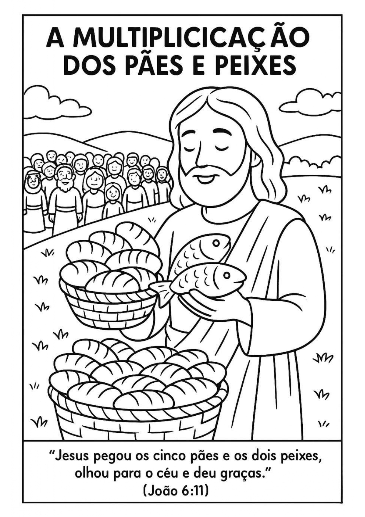 Página de colorir Multiplicação dos Pães e Peixes
